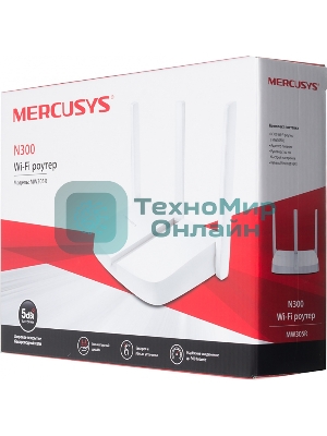 Маршрутизатор Mercusys MW305R Wi-Fi роутер 300 Мбит/с 2,4 ГГц, 1 порт WAN 10/100 Мбит/с + 4 порта LAN 10/100 Мбит/с, 2 фиксированные антенны
