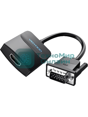 Мультимедиа конвертер Vention VGA + аудио > HDMI, гибкий, черный