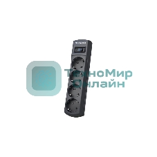 Сетевой фильтр ZIS (Pilot) m Max 4 розетки (евро с заземлением), 15А/3.3 кВа, автомат, 1.8 м, серый графит Surge protector Pilot m Max 4 euro outlets, 15А/3.3кВа, 1.8m