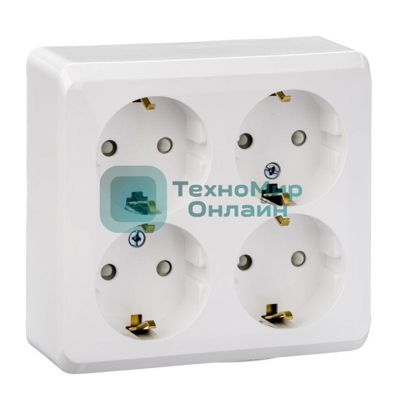 Розетка 4-м ОП Этюд 16А 250В защ. шторки с заземл. белый SchE PA16-208B