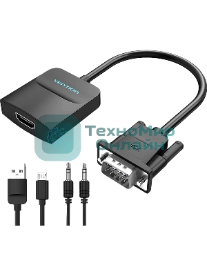 Мультимедиа конвертер Vention VGA + аудио > HDMI, гибкий, черный