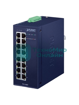 Коммутатор PLANET IGS-1600T IP30 Industrial 16-Port 10/100/1000T Gigabit Ethernet Switch (-40~75 degrees C, dual 12~48V DC/24V AC),UL certified