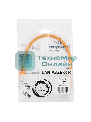 Патч-корд UTP Cablexpert cat.5e, 0.25м, литой, многожильный, оранжевый
