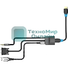 Мультимедиа конвертер Vention VGA + аудио > HDMI, гибкий, черный