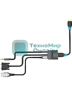 Мультимедиа конвертер Vention VGA + аудио > HDMI, гибкий, черный