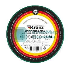 Изолента ПВХ Kranz 0.13х15 мм, 25 м, зеленая (5 шт./уп.)
