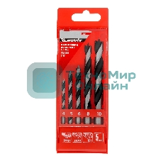Набор сверл Matrix по дереву, 4-5-6-8-10 мм 5шт цилиндр, хвостовик, пластиковый