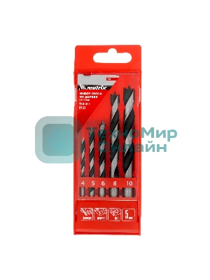 Набор сверл Matrix по дереву, 4-5-6-8-10 мм 5шт цилиндр, хвостовик, пластиковый