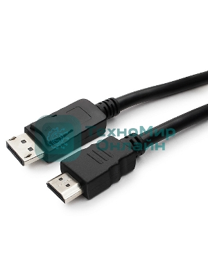 Кабель Cablexpert DisplayPort->HDMI, 10м, 20M/19M, черный, экран, пакет