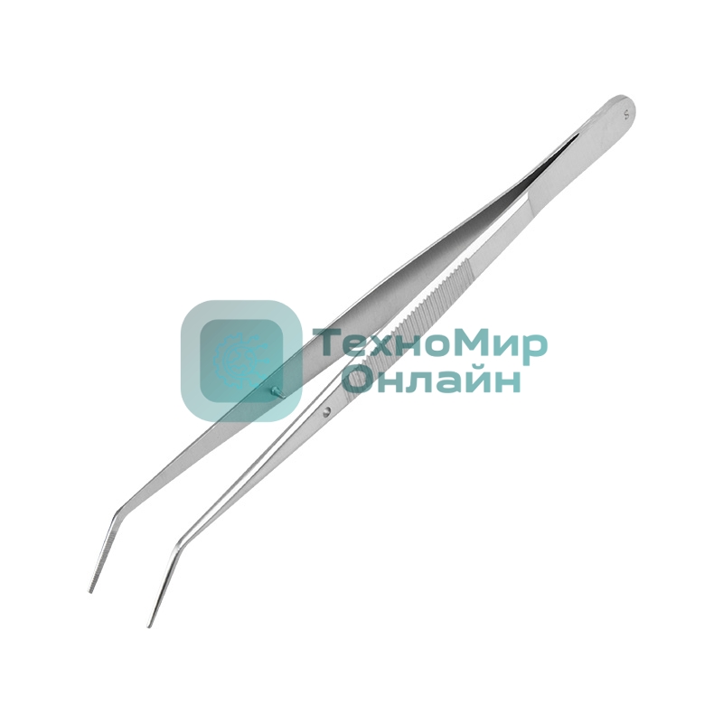 Пинцет изогнутый Rexant узкий, фиксатор, рифленый 155 мм ПРОФИ
