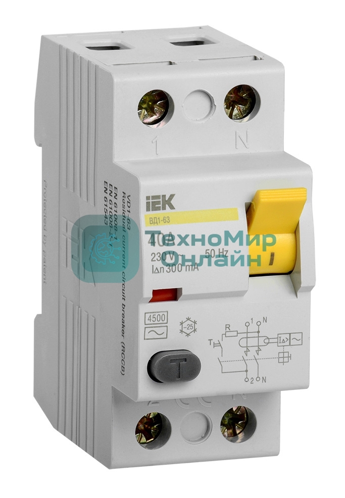 Выключатель дифференциального тока (УЗО) IEK MDV10-2-040-300 ВД1-63 2Р 40А 300мА IEK
