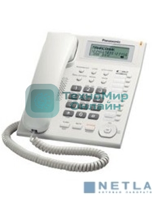 Телефон проводной Panasonic KX-TS2388RUW белый индикатор вызова,повторный набор последнего номера,4 уровня громкости звонка