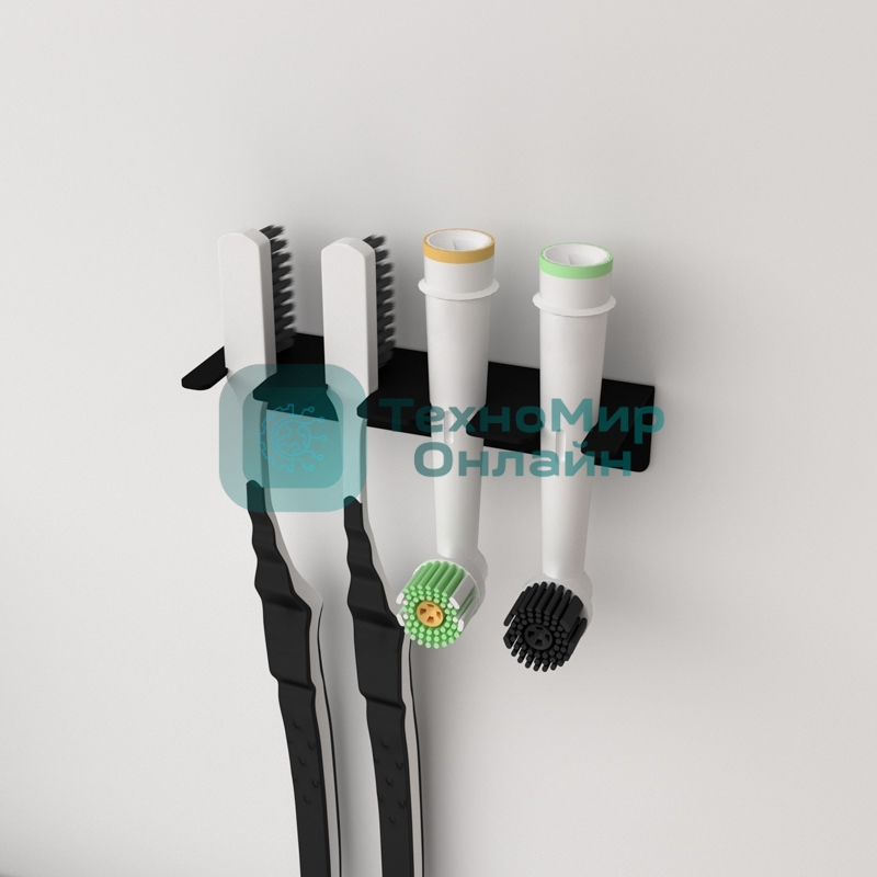 Держатель Rexant для хранения зубных щеток и насадок, монтаж без сверления, черный