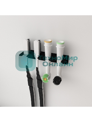 Держатель Rexant для хранения зубных щеток и насадок, монтаж без сверления, черный