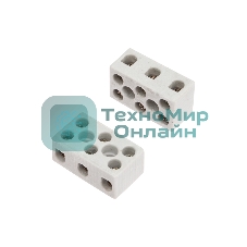 Клемма керамическая винтовая Rexant 4 мм² 3 пары контактов с крепежным отверстием (100 шт./уп.)