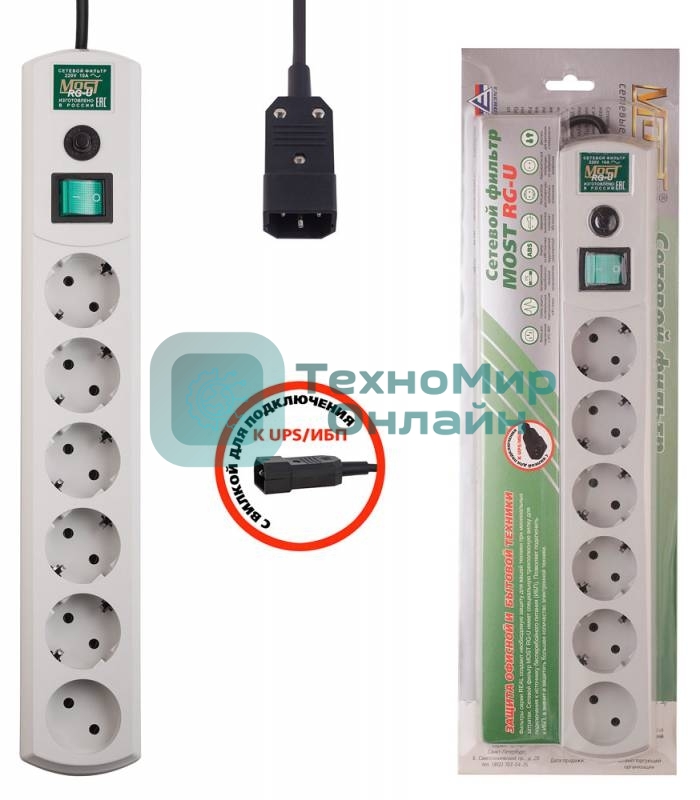 Сетевой фильтр Most RG-U 3 м, 6 розеток, белый, коробка