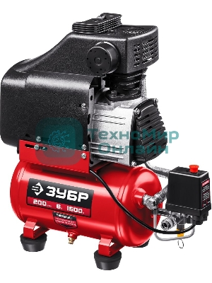 Компрессор воздушный безмасляный, 200 л/мин, 6 л, 1500 Вт, Зубр