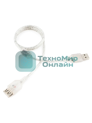 Кабель-удлинитель USB2.0 Pro Cablexpert CCF-USB2-AMAF-TR-0.75M, AM/AF, 0,75м, экран, 2феррит.кольца, прозрачный, пакет