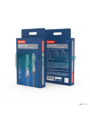 Кабель Rexant 4в1 USB-А – Type-C, Lightning – Type-C, 60Вт, 1м, в черной оплетке