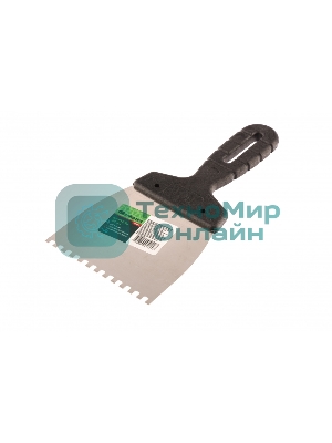 Шпатель из нержавеющей стали Сибртех 100 мм, зуб 4х4 мм, пластмассовая рукоятка