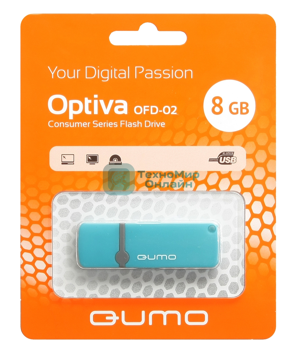 Флешка USB QUMO 8Gb, Optiva 02 синий QM8GUD-OP2-blue