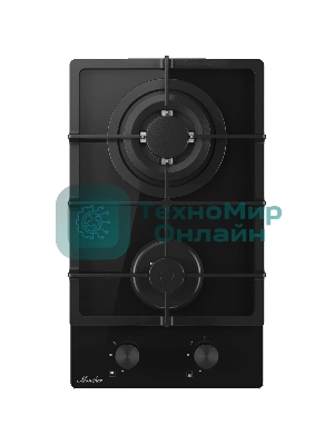 Газовая варочная панель Monsher MGG 33 NoirR, газ, High-Tech, 30 см, автоматический электроподжиг, газ-контроль, форсунки под сжиженый газ, SABAF конфорки, чугунные решетки, черный
