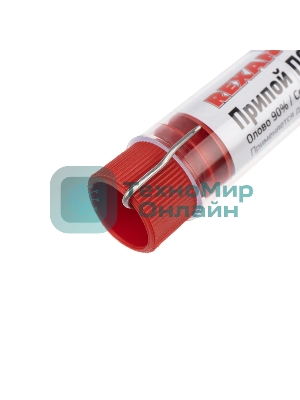 Припой без канифоли ПОС-90 Rexant, 10 г, Ø1.0 мм, (олово 90%, свинец 10%), колба