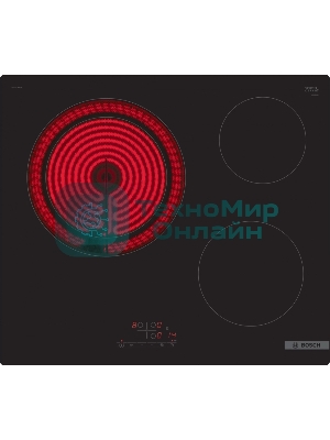 Электрическая варочная панель Bosch PKK611BB2E 60 см черный, 3 зоны нагрева, Размеры прибора (мм), 45 x 592 x 522 мм