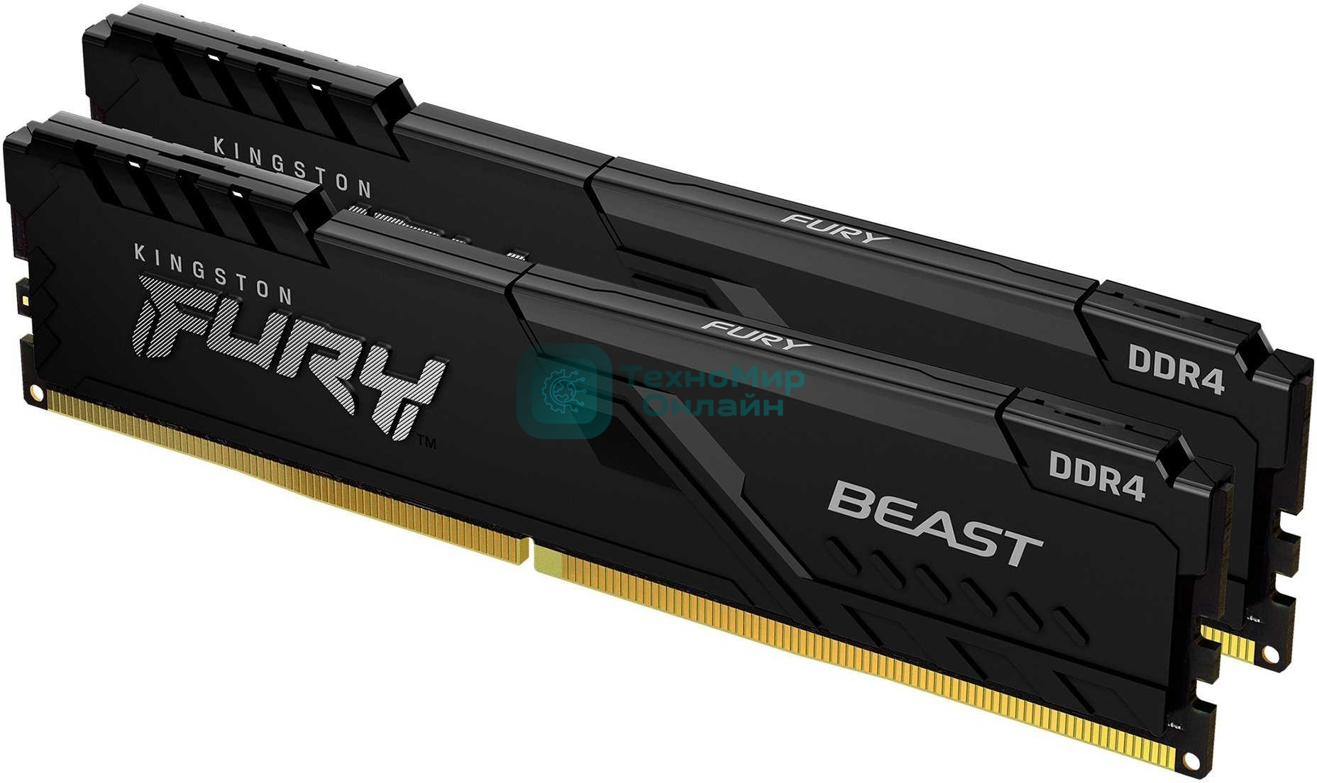 Оперативная память Kingston Fury Beast, DDR4, 32GB (2x16GB), 3200MHz, CL16, DIMM, с радиатором, черный