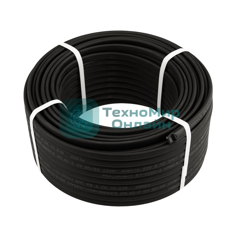 Кабель греющий PROconnect (нагревательный) саморегулирующийся с УФ-защитой SRL40-2 UV, неэкранированный, 30Вт/м, 0,9мм2/40м, бухта 50м