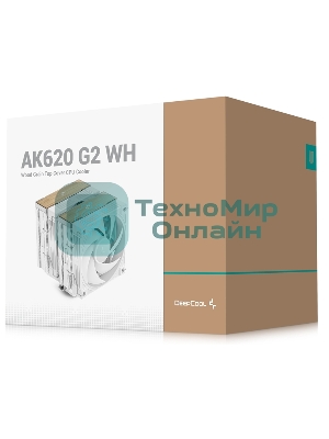 Кулер для процессора DEEPCOOL AK620 G2 WH LGA1851/1700/1200/115X/AM5/AM4 (8шт/кор, TDP 260W, PWM, DUAL Fan 120мм, 6 тепл. трубок, Copper Base, Wood-grain top cover, белый) RET (R-AK620G2-WHNNMN-GJD)