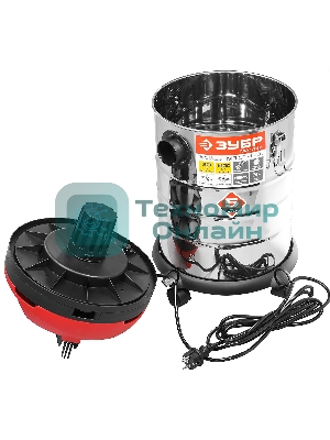 Строительный пылесос ЗУБР ПУ-30-1400 М3 серый/красный, 1400 Вт, уборка сухая/влажная/выдув, пылесборник мешок/контейнер, 30 л