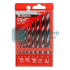 Набор сверл Matrix по дереву,3-4-5-6-7-8-9-10 мм 8шт цилиндр, хвостовик, пластиковый кейс