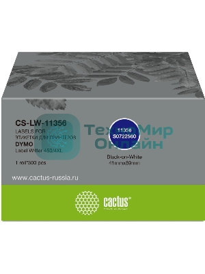 Этикетки Cactus CS-LW-11356 сег.:89x41мм черный белый 300шт/рул Dymo Label Writer 450/4XL