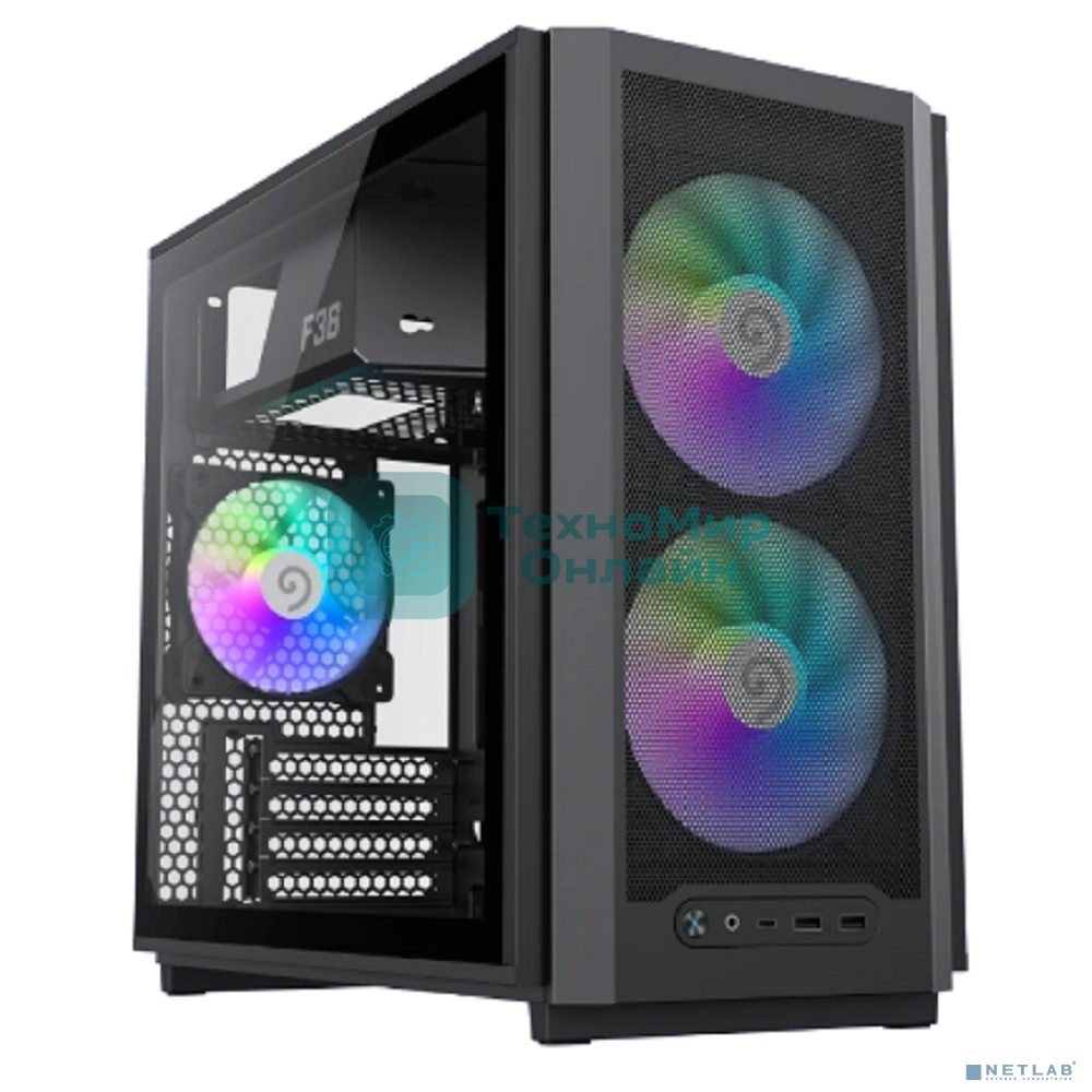 Компьютерный корпус без БП GameMax F36 BK (Midi Tower, ATX, Черный, 1хUSB Type-C, 3х120мм)