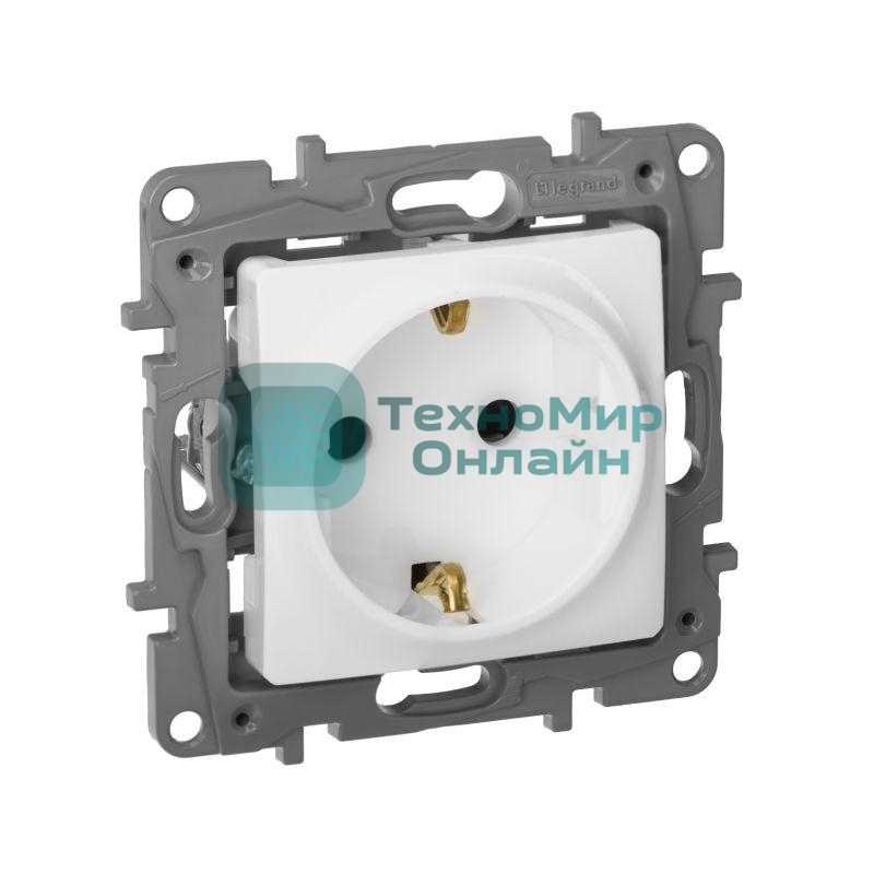 Механизм розетки 1-м СП Etika 2К+З 16А защ. шторки с заземл. винт. зажимы бел. Legrand 672222