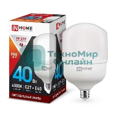 Лампа светодиодная LED-HP-PRO 40Вт 230В 4000К E27 3600лм с адаптером IN HOME 4690612031095