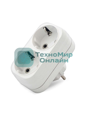 Разветвитель 2 гнезда с заземл. плоский 16А UNIVersal А302
