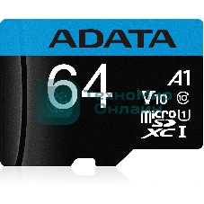 Флеш карта microSD 64Gb ADATA microSDHC Class 10 UHS-I A1 100/25 MB/s (SD адаптер)