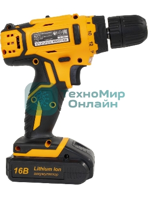 Дрель-шуруповерт аккумуляторная Вихрь ДА-16Л-2К 72/14/32, Аккумуляторная, 16В, 2 АКБ, Кейс