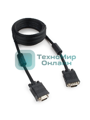 Кабель VGA Premium Cablexpert CC-PPVGA-10-B, 15M/15M, 3.0м, черный, тройной экран, феррит.кольца, пакет