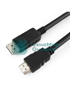 Кабель Cablexpert DisplayPort->HDMI, 5м, 20M/19M, черный, экран, пакет