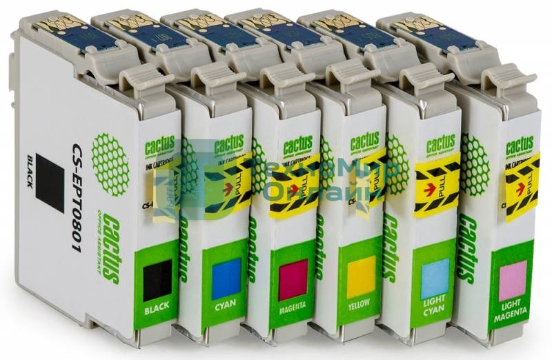 Картридж струйный Cactus CS-EPT0807 черный/желтый/голубой/пурпурный/светло-голубой/светло-пурпурный (68.4 мл) для Epson Stylus Photo P50
