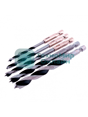 Набор сверл Matrix по дереву, 4-5-6-8-10 мм 5шт шестигран, хвостовик, пластиковый