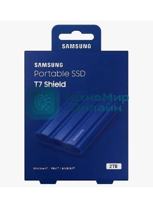 Внешний SSD Samsung T7 Shield, 2TB, USB 3.2 Gen 2 Type-C, R/W 1050/1000, синий