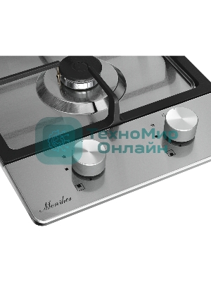 Варочная панель Monsher MSG 33 Acier, газ, High-Tech, 29 см, автоматический электроподжиг, газ-контроль, форсунки под сжиженый газ, SABAF конфорки, чугунные решетки, нержавеющая сталь