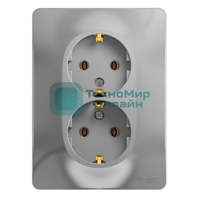 Розетка 2-м СП Glossa в сборе с заземл. в сборе алюм. SchE GSL000324