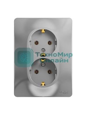 Розетка 2-м СП Glossa в сборе с заземл. в сборе алюм. SchE GSL000324