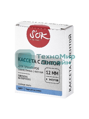 Кассета с лентой S'OK by Sakura Printing TZEFX531 для Brother, черный на синем, 12мм/8м, наклейка