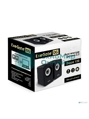 Акустическая система 2.0 ExeGate EX287054RUS Disco 120 (питание USB, 2х3Вт (6Вт RMS), 100-20000Гц, черный)